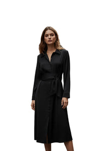 Black dress with a belt on a white background
