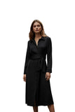 Black dress with a belt on a white background
