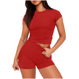 Red outfit with a top and shorts on a white background