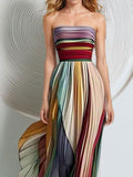 Multicolored strapless dress with a white background