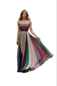 Multicolored strapless dress with a white background