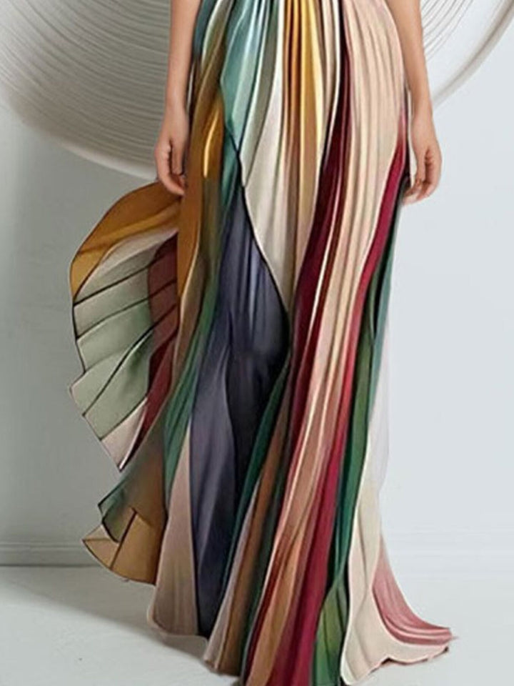 Colorful striped skirt with a plain background